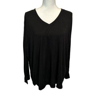 Nordstrom Womens Blouse Medium Black Long Sleeve Pullover Tee Minimalist V‎ Neck